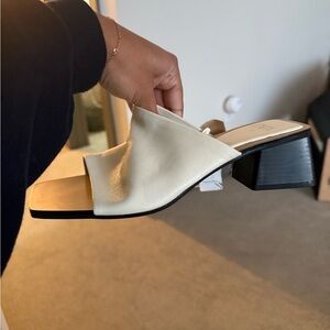 Zara Cream and Black Block Heel Mules